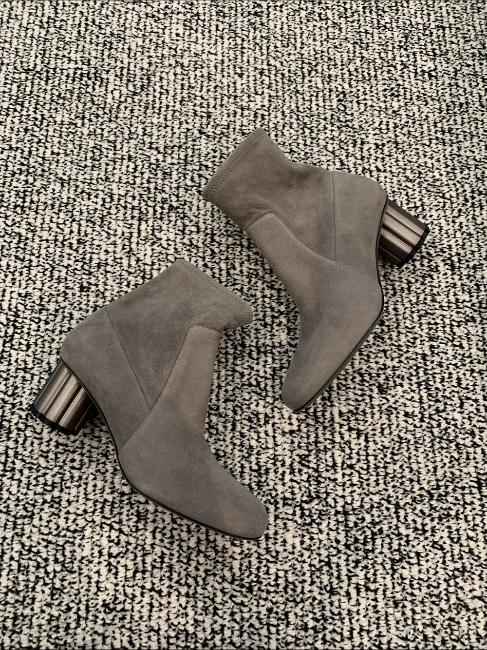 Salvatore Ferragamo Gray Suede Block Heel Ankle Boots. New!!  Size 7